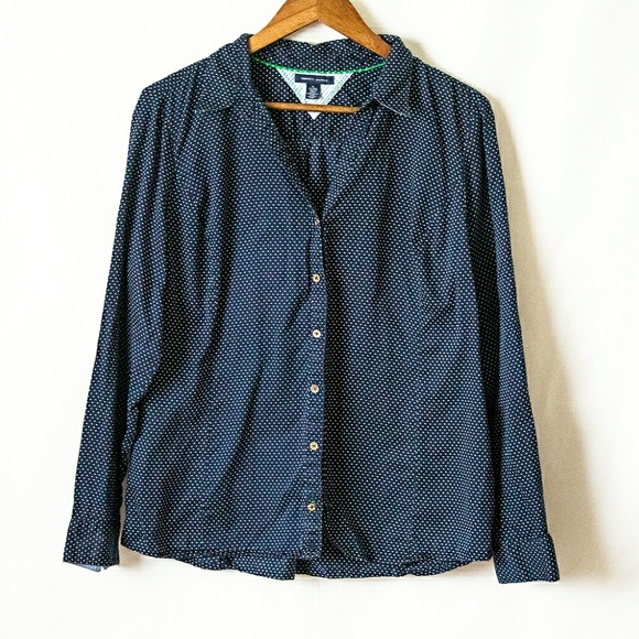 Tommy Hilfiger XL Navy Polka Dot Button Down Shirt - Picture 1 of 4